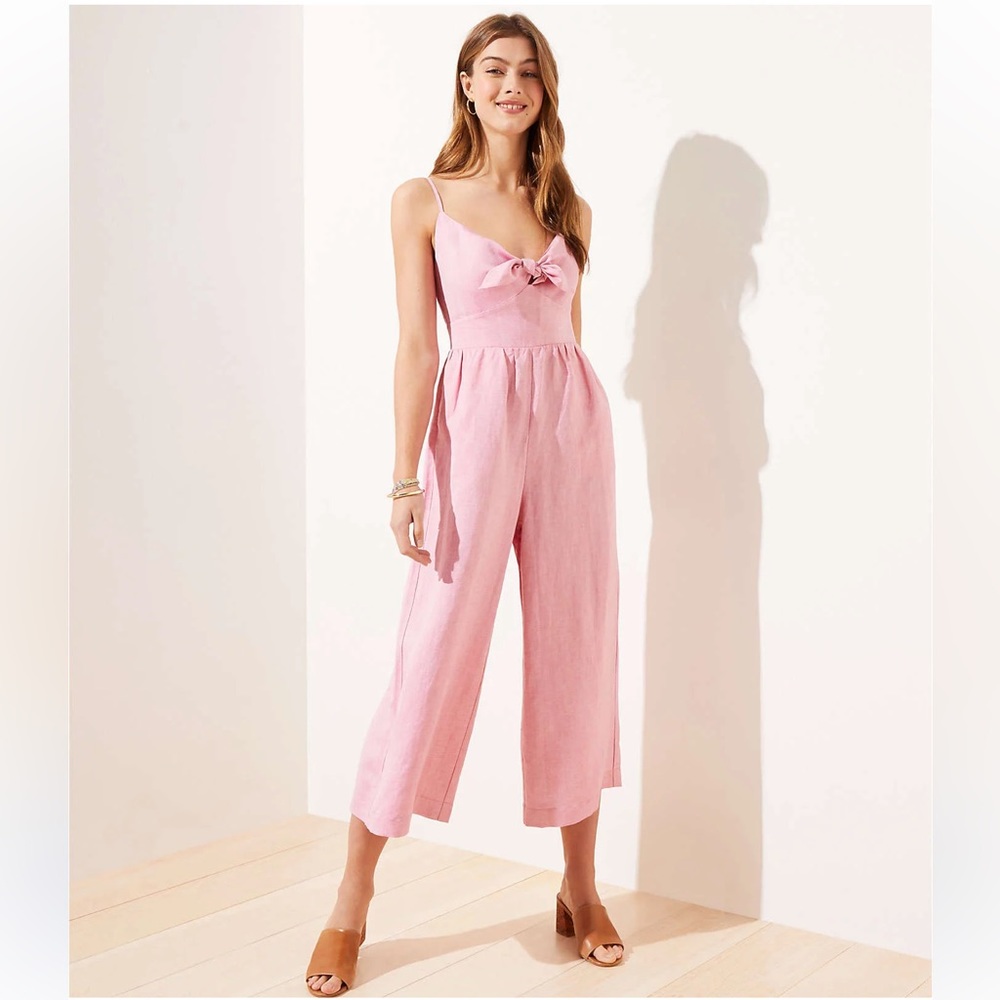 LOFT Linen Tie Front Jumsuit Women’s Size 2 Breathable Spring Comfy
